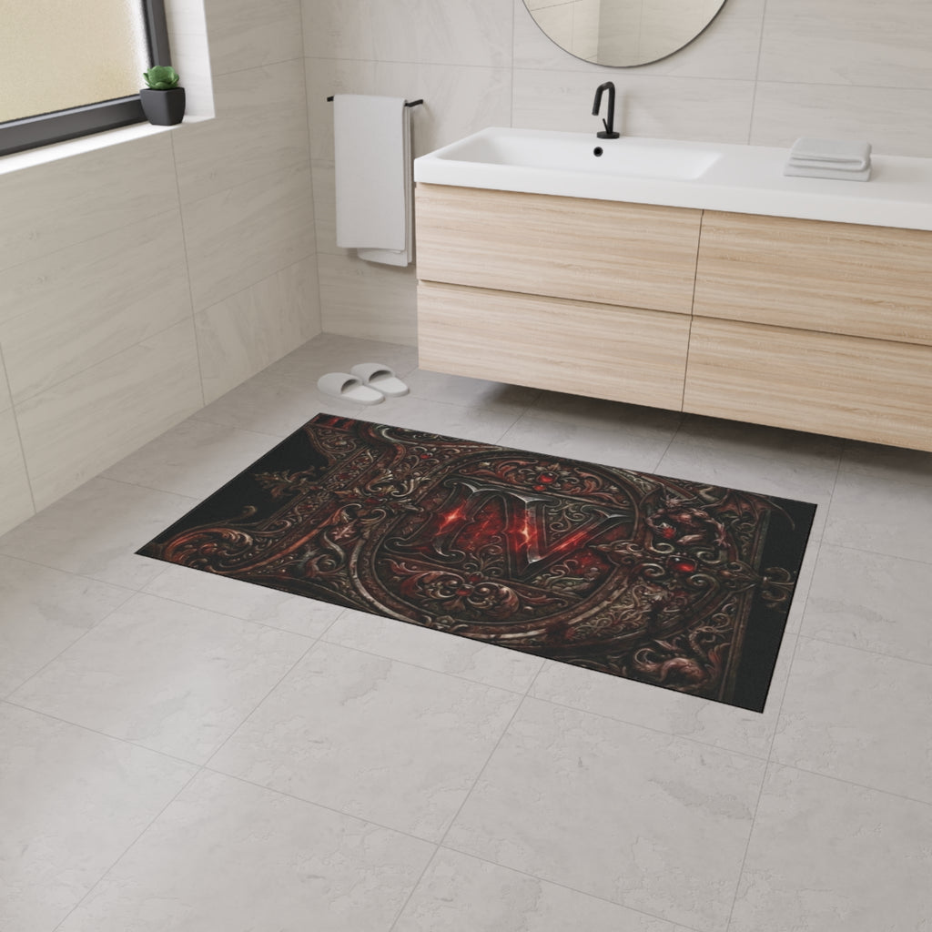 Gothic Red Monogram Floor Mat — Heavy Duty Decorative Rug