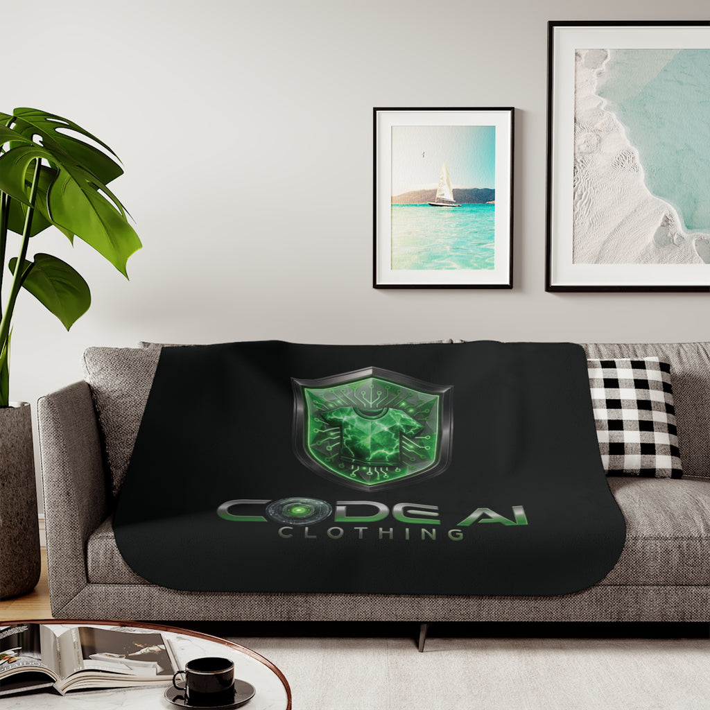 Sherpa Blanket — Code AI Green Shield Logo Plush Throw