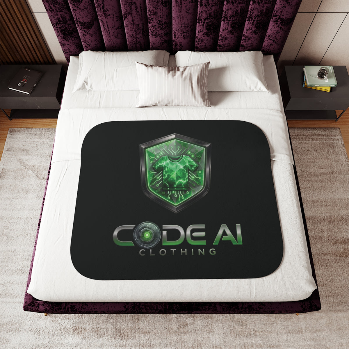 Sherpa Blanket — Code AI Green Shield Logo Plush Throw