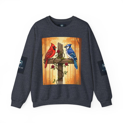 Blue jay and cardinal