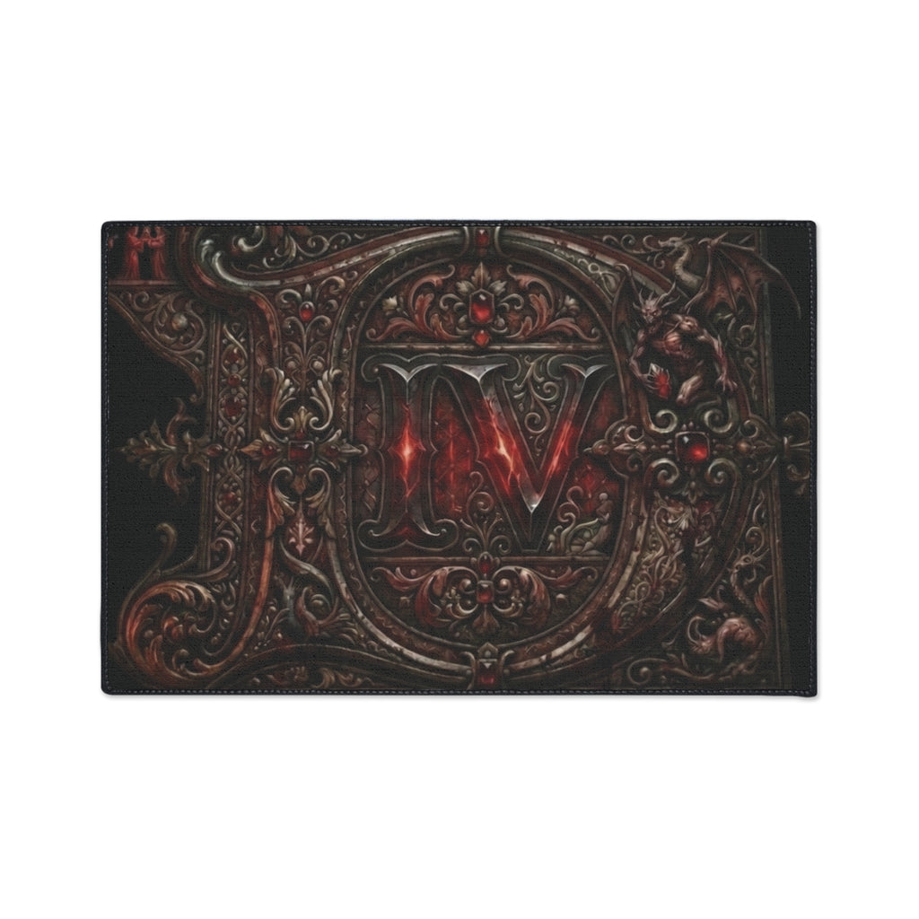 Gothic Red Monogram Floor Mat — Heavy Duty Decorative Rug