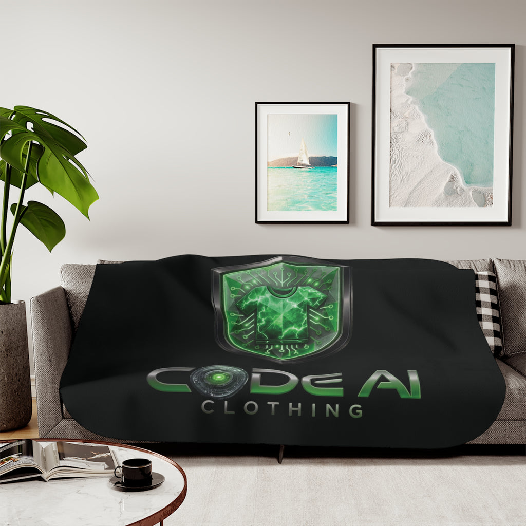Sherpa Blanket — Code AI Green Shield Logo Plush Throw