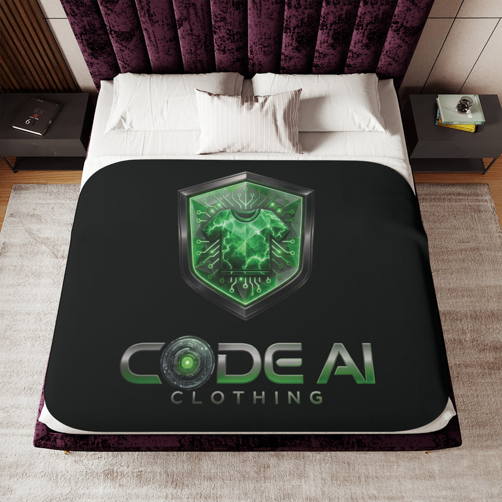 Sherpa Blanket — Code AI Green Shield Logo Plush Throw