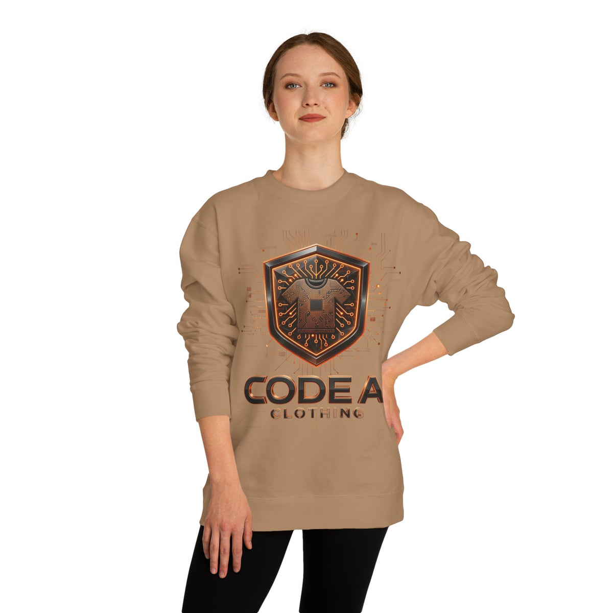 CodeAiclothing orange and black Crew Neck Sweatshirt