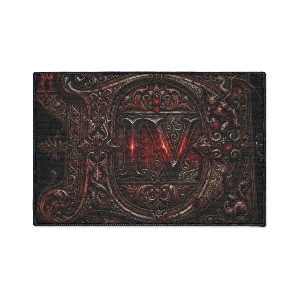 Gothic Red Monogram Floor Mat — Heavy Duty Decorative Rug
