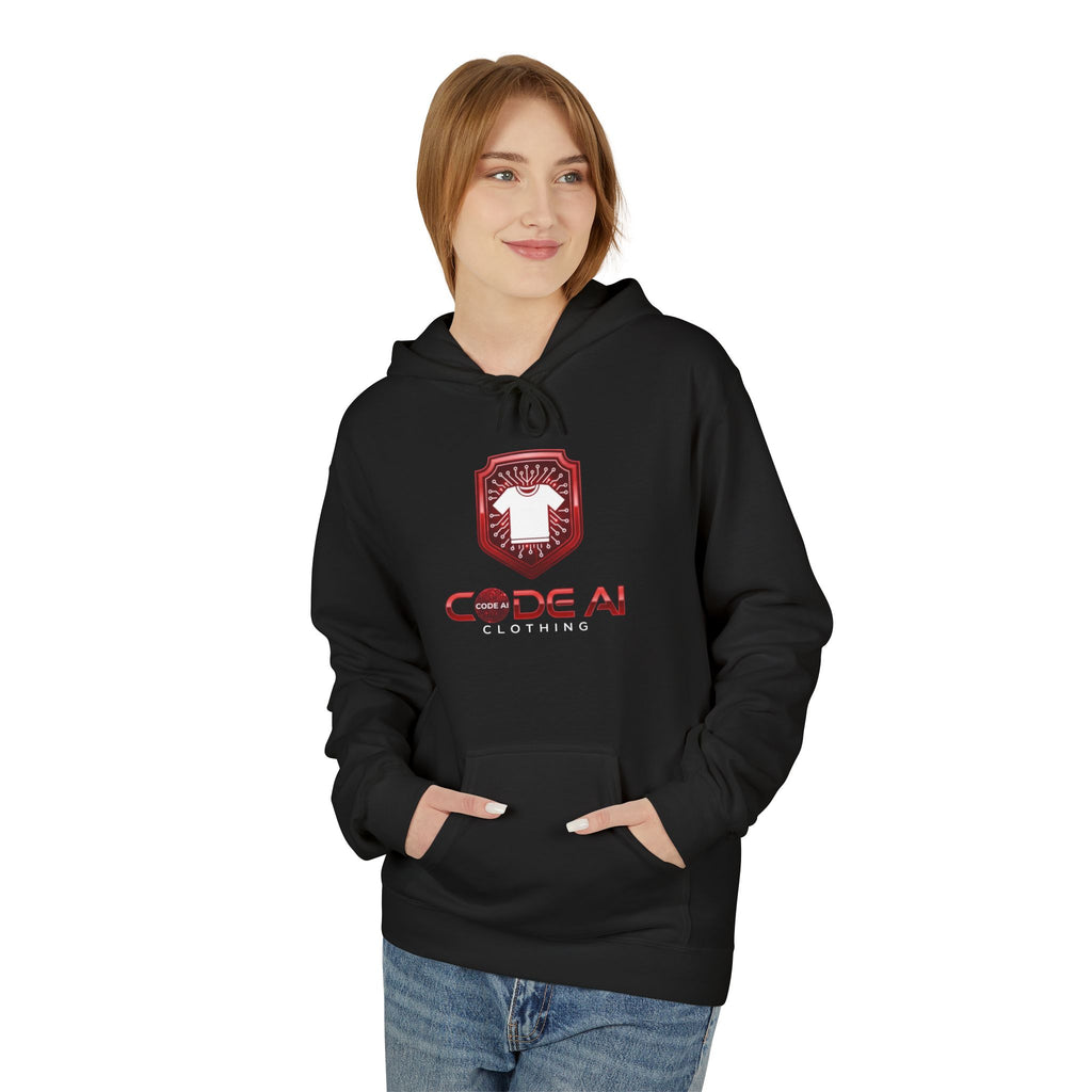 Red and white CodeAiclothing Fleece Hoodie