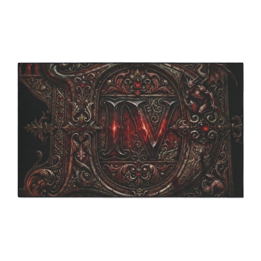 Gothic Red Monogram Floor Mat — Heavy Duty Decorative Rug