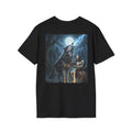 Knight and Wolf Moon T-Shirt — Fantasy Armor & Howling Wolf Graphic Tee