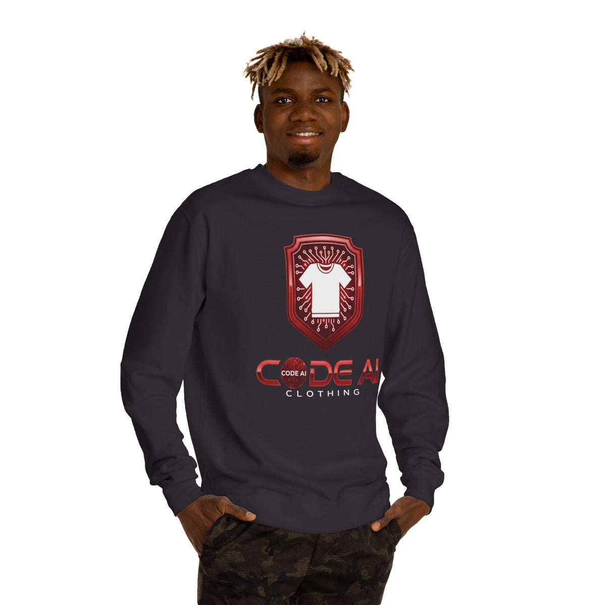 CodeAiclothing red and white Crew Neck Sweatshirt
