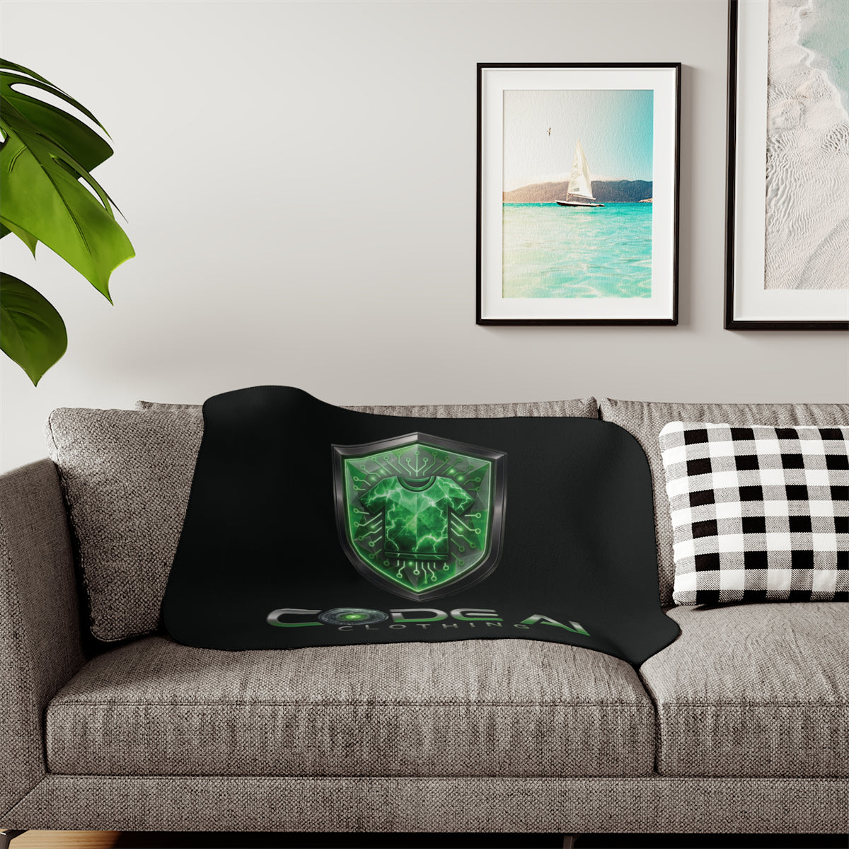 Sherpa Blanket — Code AI Green Shield Logo Plush Throw
