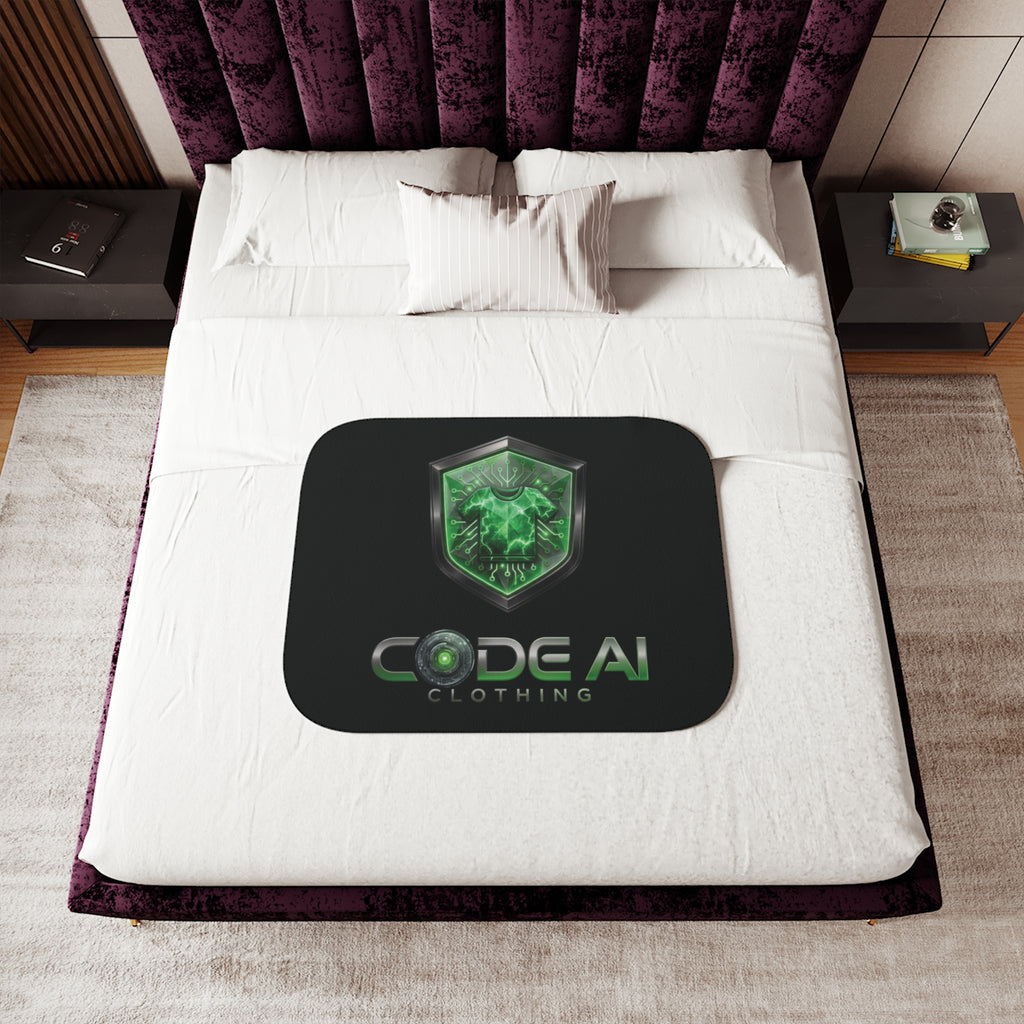 Sherpa Blanket — Code AI Green Shield Logo Plush Throw
