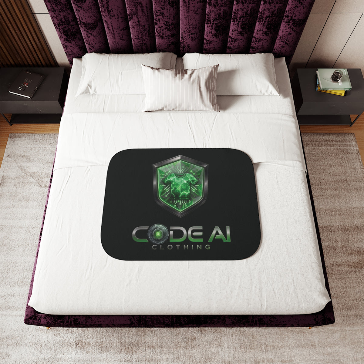 Sherpa Blanket — Code AI Green Shield Logo Plush Throw