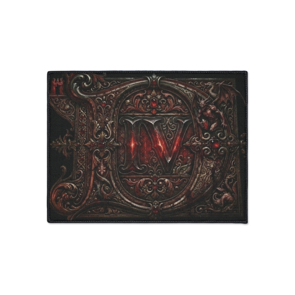 Gothic Red Monogram Floor Mat — Heavy Duty Decorative Rug