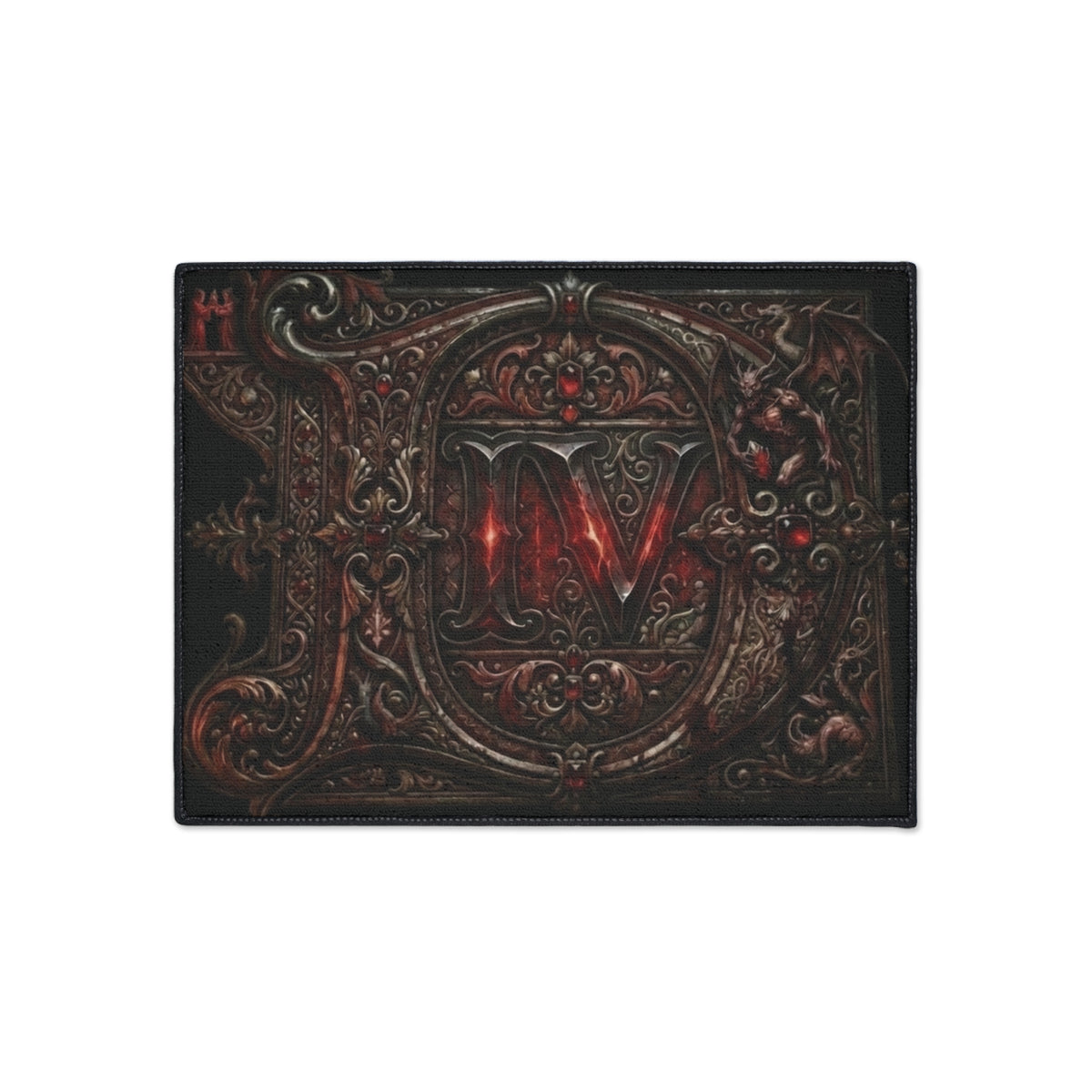 Gothic Red Monogram Floor Mat — Heavy Duty Decorative Rug