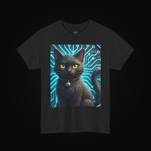 Black Cat Hacker Tee on black background