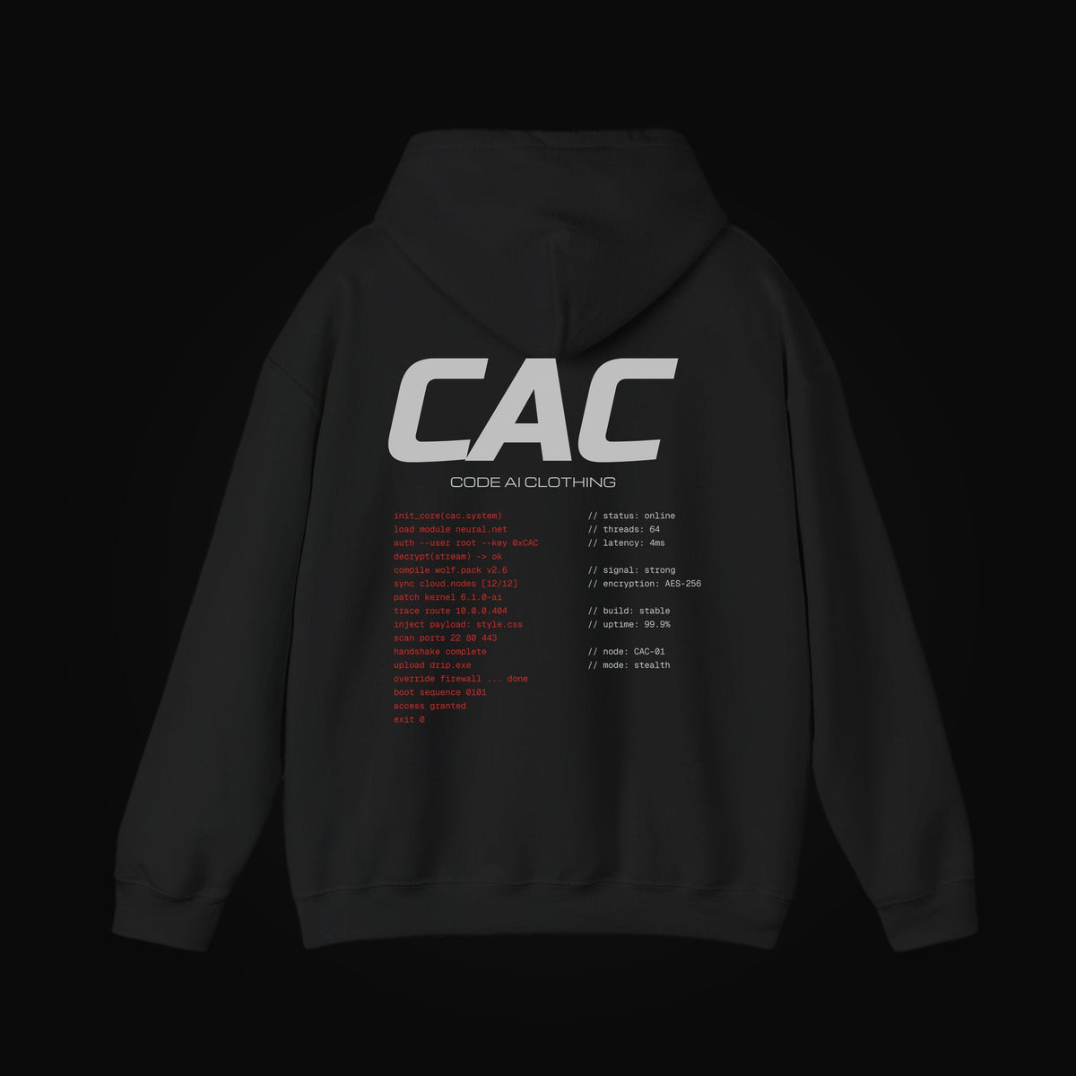 Code AI Back Print Hoodie on black background