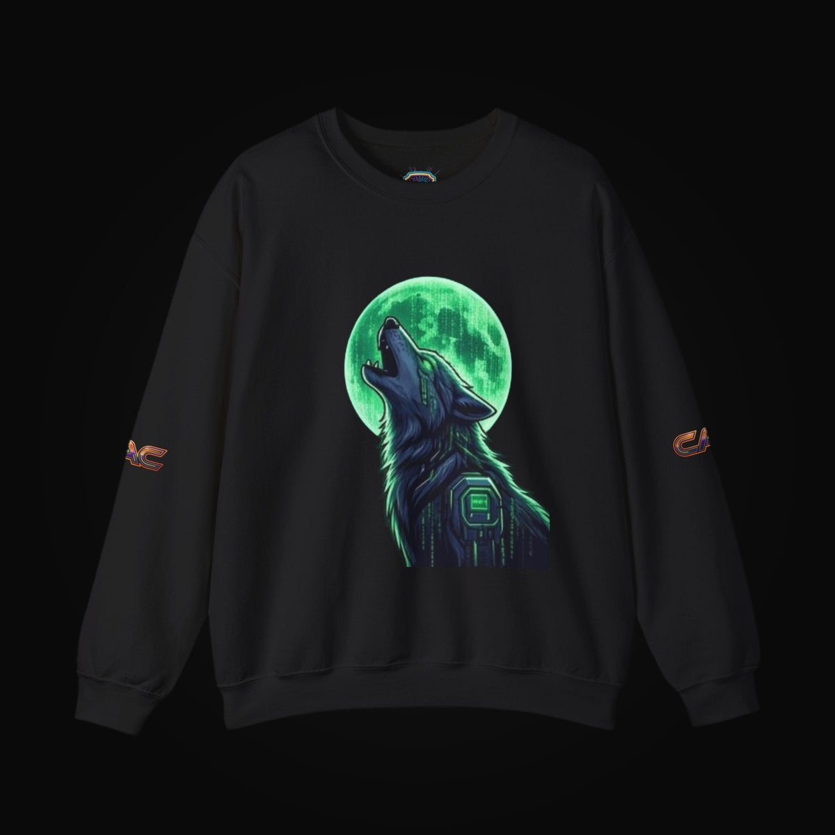 Wolf Hollow Midnight Crewneck on black background
